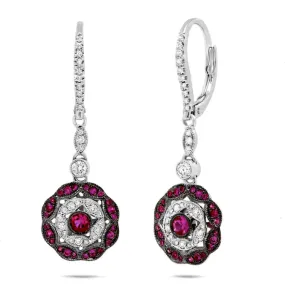 0.29ct Diamond & 0.57ct Ruby 14k White Gold Earring