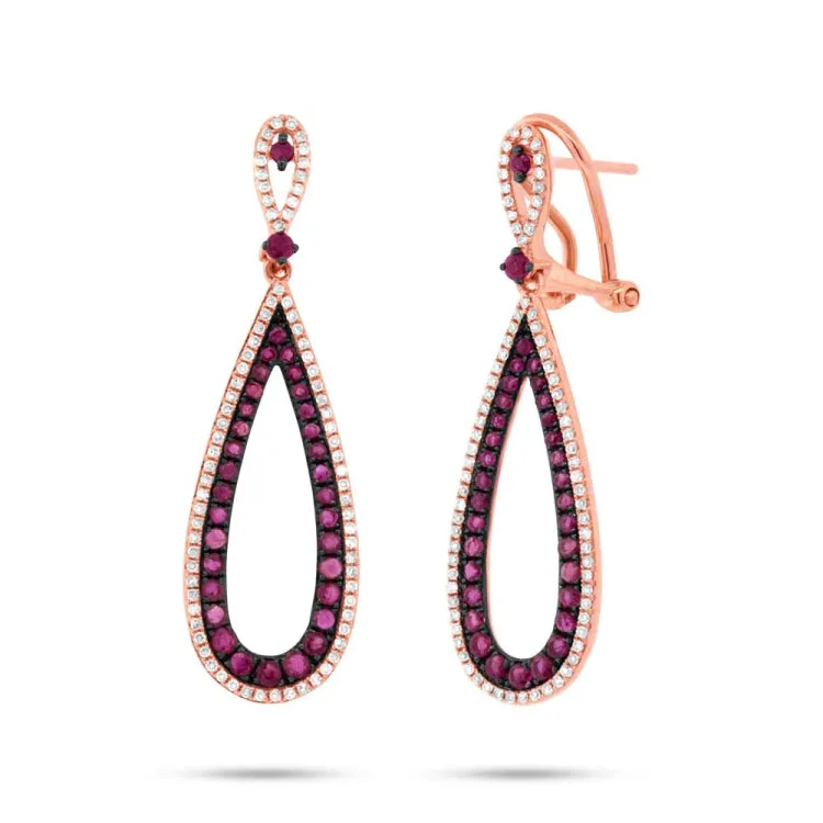 0.46ct Diamond & 1.50ct Ruby 14k Rose Gold Earring