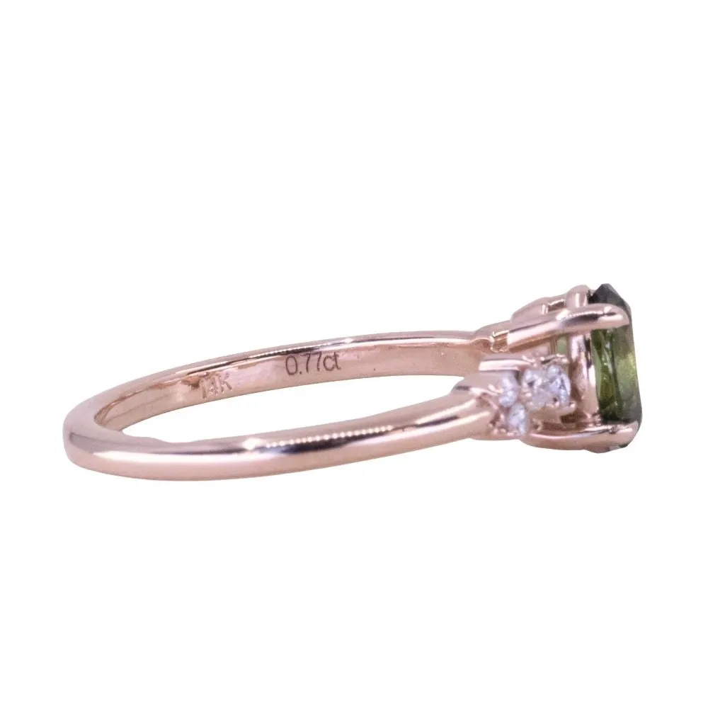 0.77ct Green Australian Oval Sapphire and Diamond Starry Night Low Profile Solitaire in 14k Rose Gold