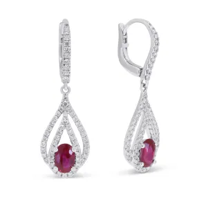 0.91Ct Ruby Drop/dangle Earrings In 14K White Gold