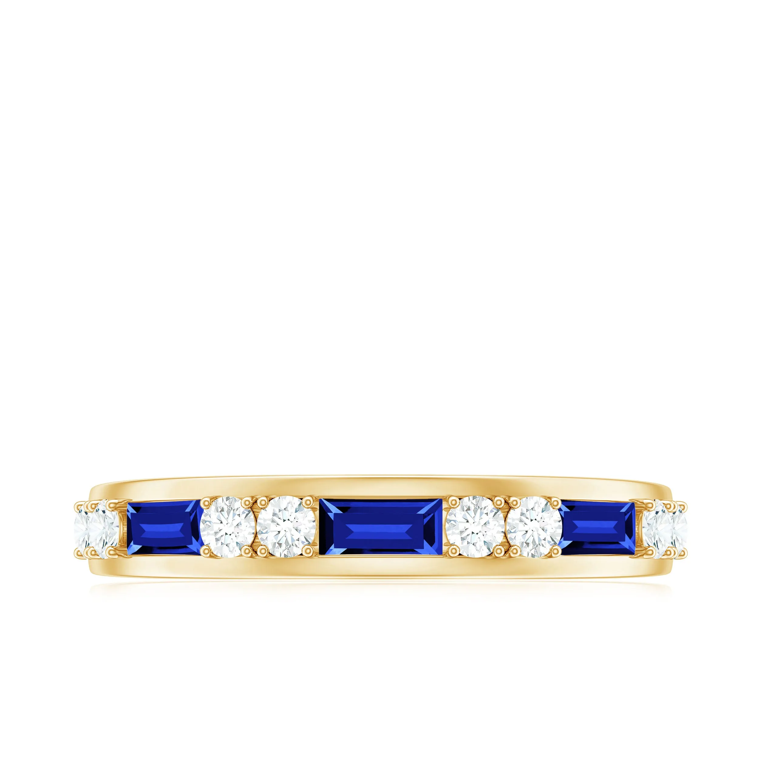 1 CT Minimal Created Blue Sapphire and Diamond Half Eternity Band Ring