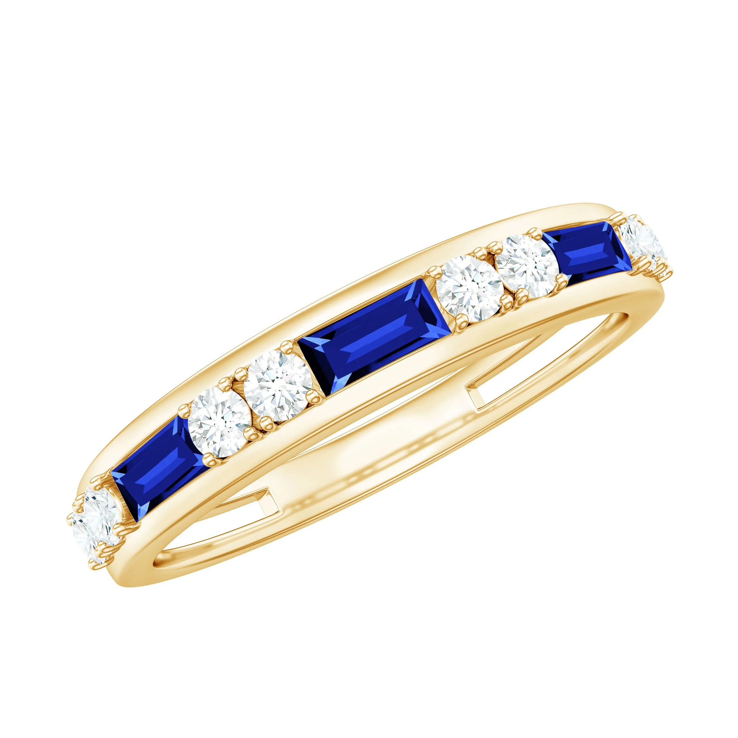 1 CT Minimal Created Blue Sapphire and Diamond Half Eternity Band Ring