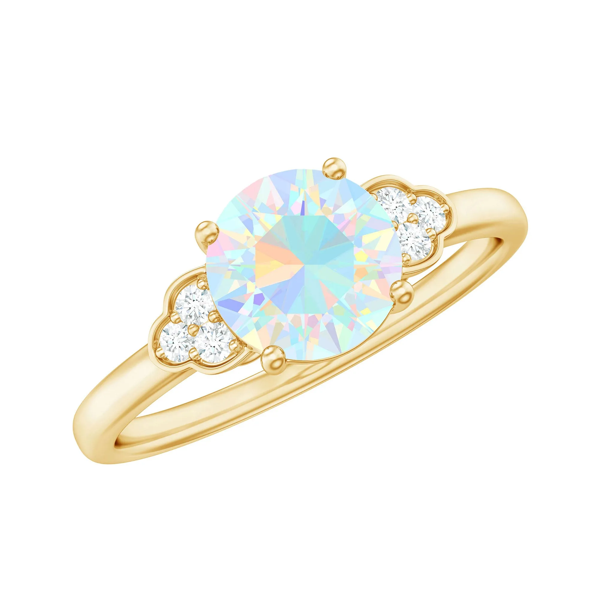 1 CT Round Ethiopian Opal Solitaire Ring with Diamond Trio