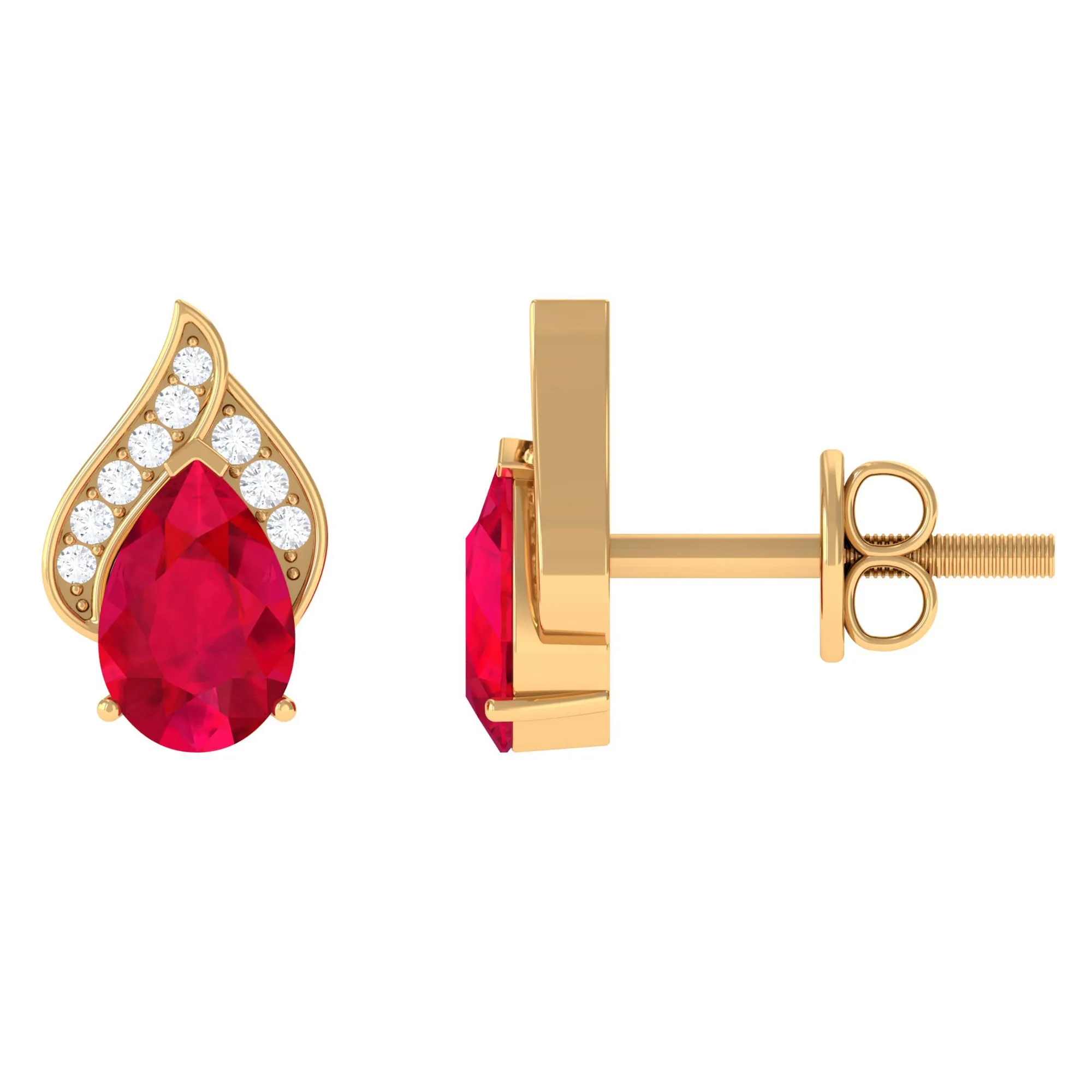 1 CT Teardrop Stud Earrings with Lab Grown Ruby and Diamond