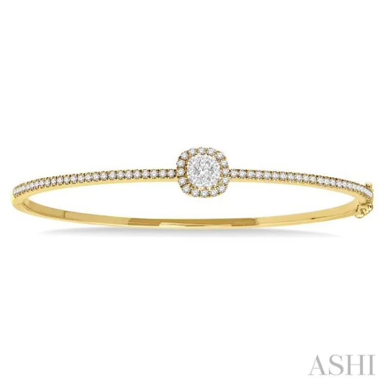 1 ctw Cushion Shape Lovebright Round Cut Diamond Stackable Bangle in 14K Yellow and White Gold