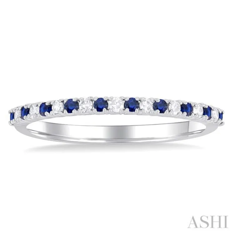 1/0 Ctw Petite 1.35 MM Sapphire and Round Cut Diamond Precious Stack Band in 10K White Gold