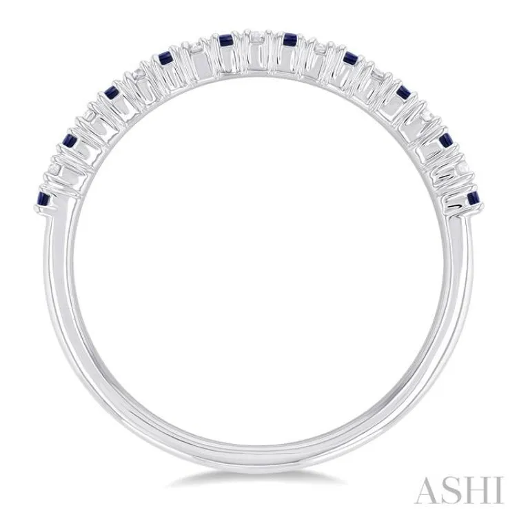 1/0 Ctw Petite 1.35 MM Sapphire and Round Cut Diamond Precious Stack Band in 10K White Gold