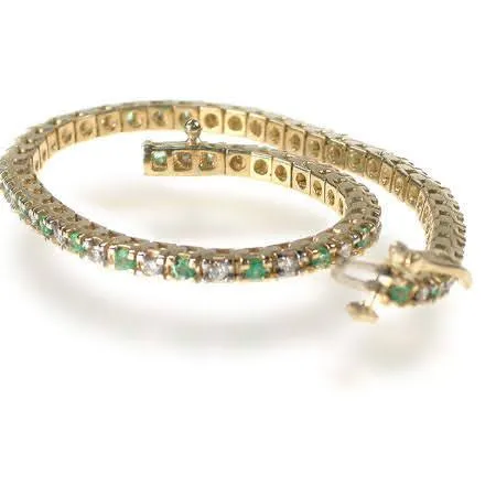 1.00-6.00 CT Round Cut Green Emeralds & Diamonds - Color Stones Bracelet