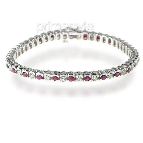 1.00-6.00 CT Round Cut Rubies & Diamonds - Color Stones Bracelet