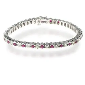 1.00-6.00 CT Round Cut Rubies & Diamonds - Color Stones Bracelet