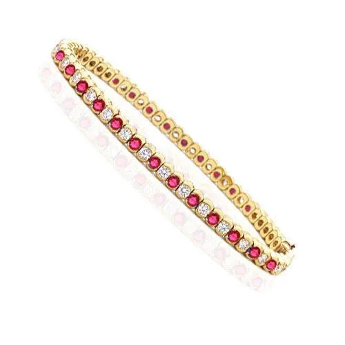 1.00-6.00 CT Round Cut Rubies & Diamonds - Color Stones Bracelet