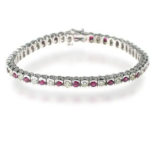 1.00-6.00 CT Round Cut Rubies & Diamonds - Color Stones Bracelet