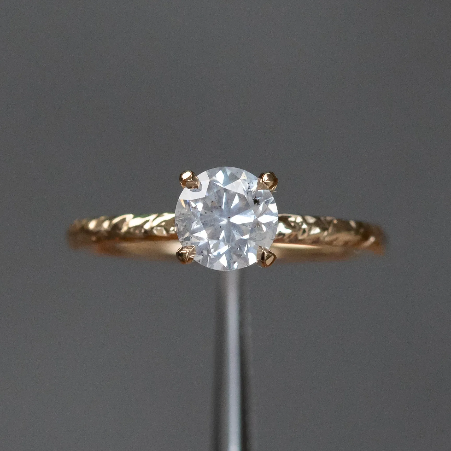 1.01ct Round Fancy White Diamond Evergreen Solitaire in 14k Yellow Gold