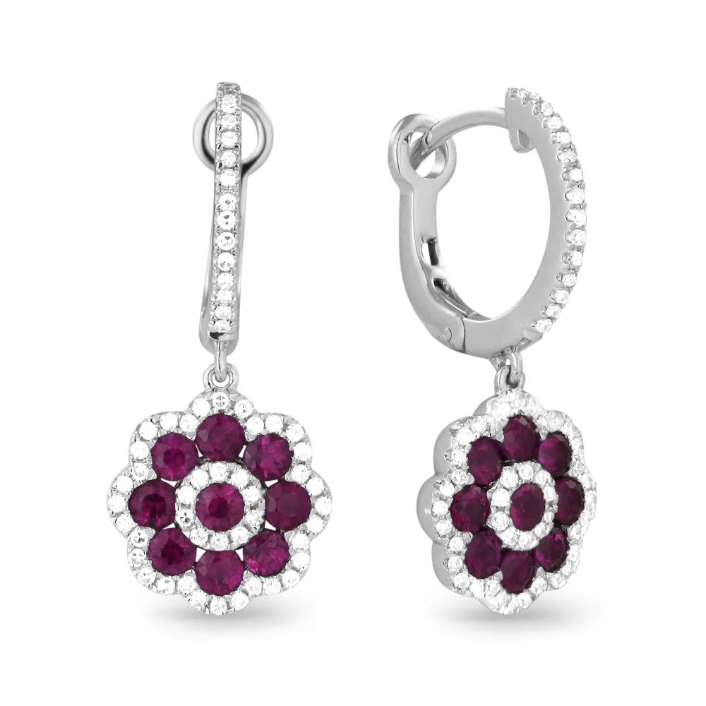 1.06Ct Ruby Drop/dangle Earrings In 14K White Gold