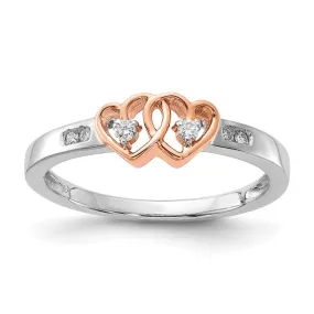 10k White and Rose Gold Diamond Double Heart Ring