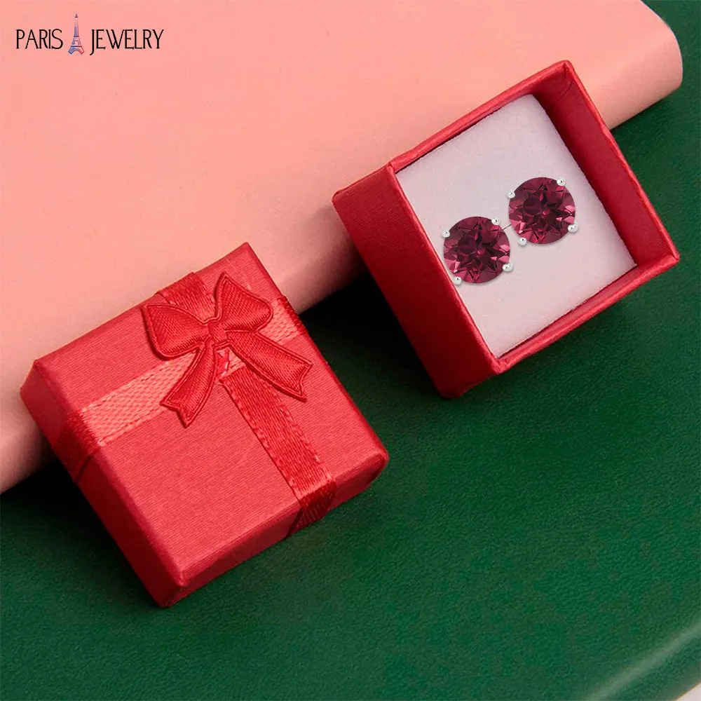 10k White Gold Plated 3 Ct Round Created Ruby Sapphire CZ Stud Earrings