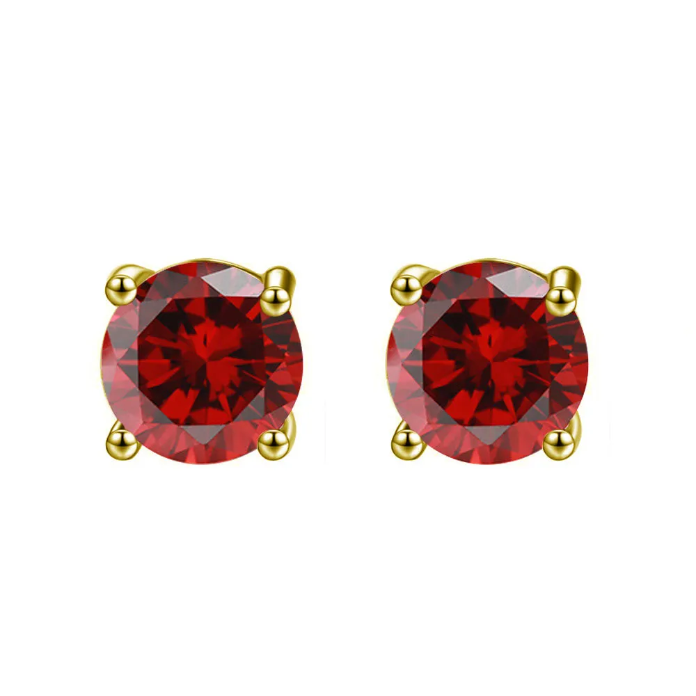 10k Yellow Gold Plated 1 Ct Round Created Ruby Stud Earrings