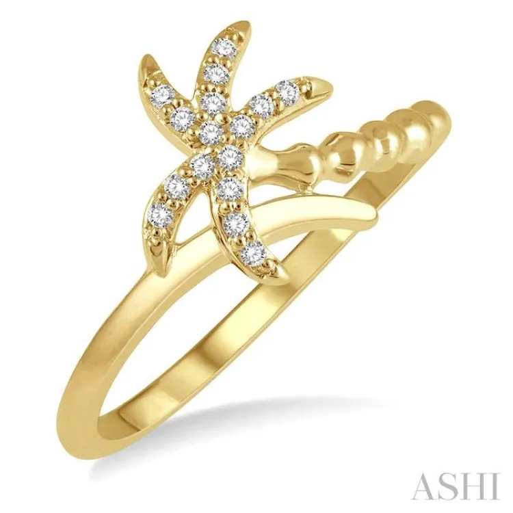 1/10 Ctw Palm Tree Round Cut Diamond Petite Fashion Ring in 10K Yellow Gold