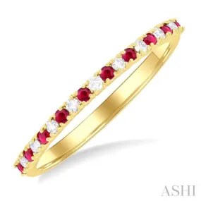 1/10 Ctw Petite 1.35 MM Ruby and Round Cut Diamond Precious Stack Band in 10K Yellow Gold