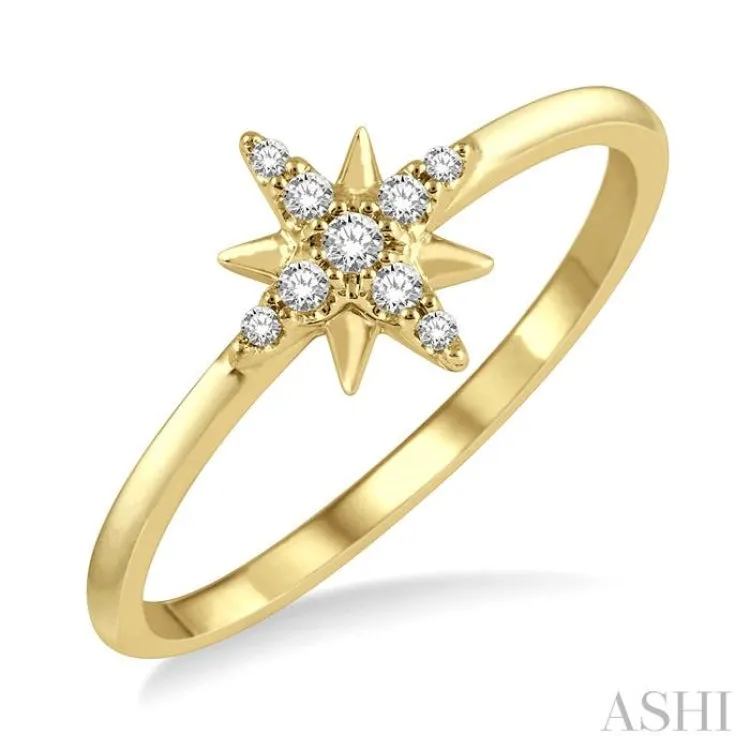 1/10 ctw Star Center Round Cut Diamond Petite Fashion Ring in 10K Yellow Gold