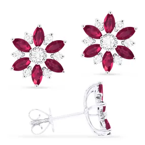 1.13Ct Ruby Stud Earrings In 14K White Gold