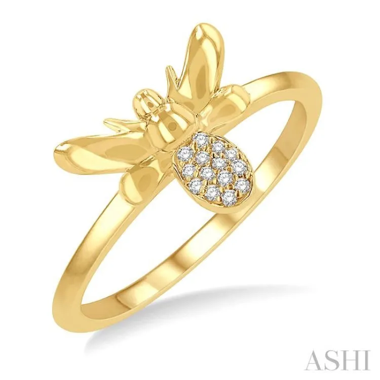 1/20 ctw Bumble Bee Round Cut Diamond Petite Fashion Ring in 10K Yellow Gold