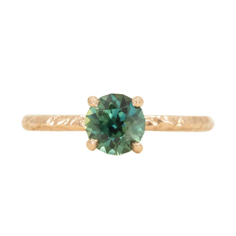 1.23ct Round Australian Teal Sapphire Evergreen Solitaire Ring in 14k Rose Gold