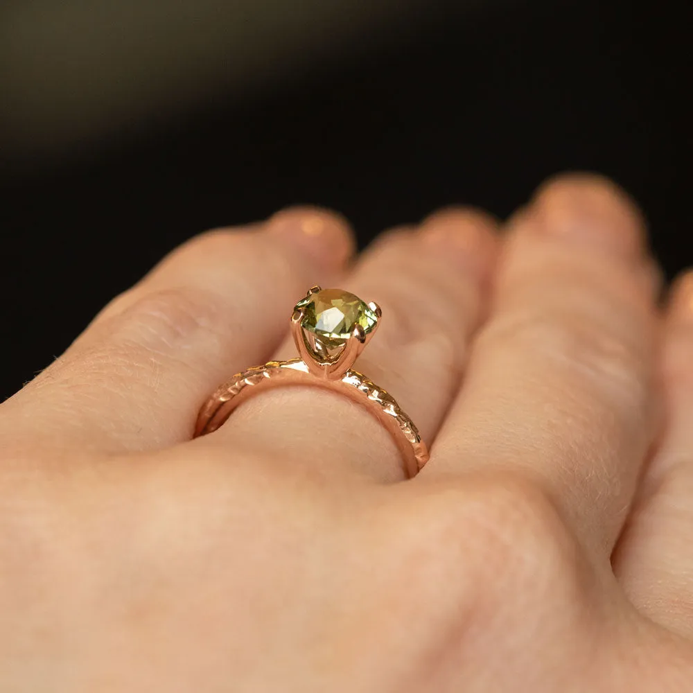 1.36ct Round Australian Green Sapphire Evergreen Solitaire Ring in 14k Rose Gold