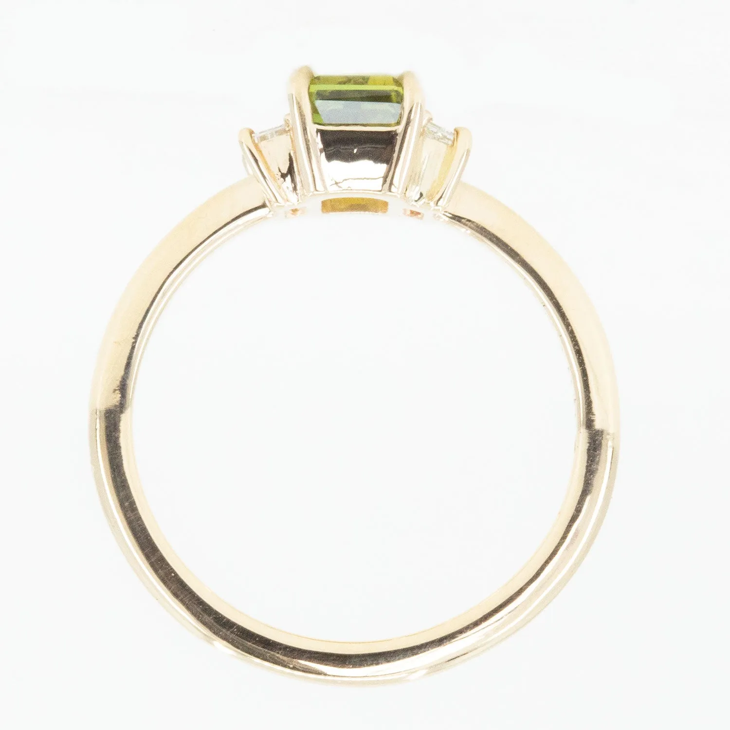 1.37ct Parti Emerald Cut Sapphire and Diamond Low Profile Three Stone Ring in 14k Yellow Gold