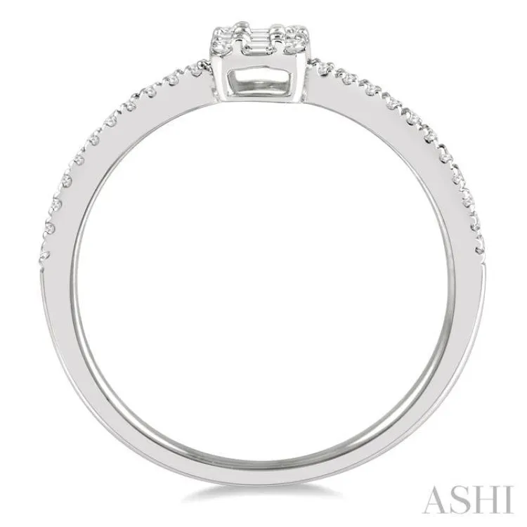 1/4 Ctw Cushion Shape Baguette and Round Cut Diamond Fashion Promise Ring in 10K White Gold