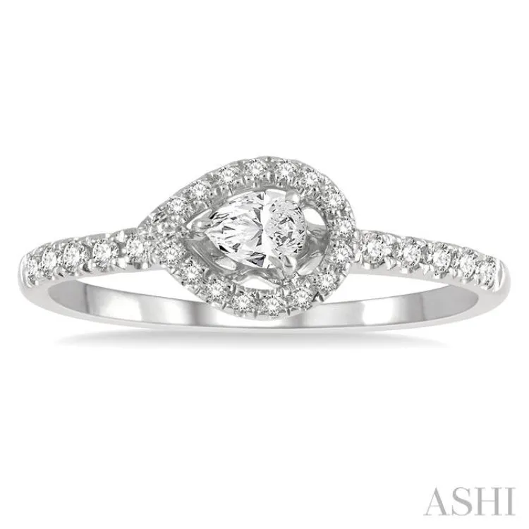 1/4 ctw Round and Pear Cut Diamond Petite Fashion Ring in 10K White Gold