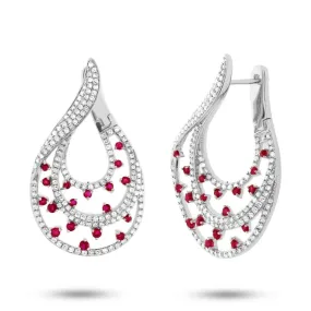 1.49ct Diamond & 0.93ct Ruby 14k White Gold Earring