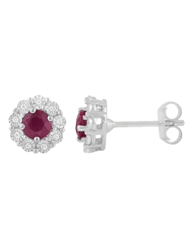 14ct White Gold Natural Ruby and Diamond Earrings - 780704