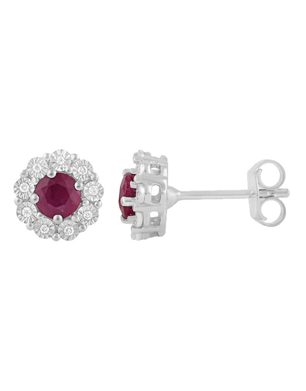 14ct White Gold Natural Ruby and Diamond Earrings - 780704