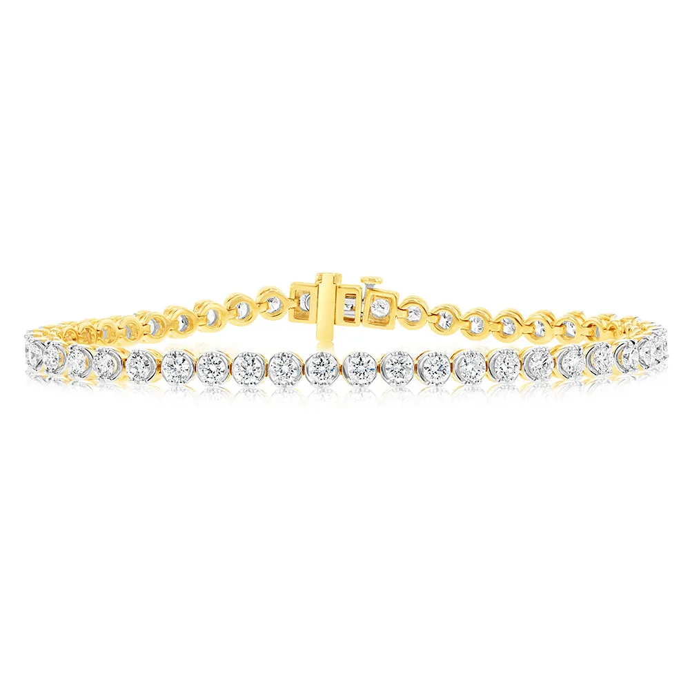 14ct Yellow Gold 3.80Carats Diamond Tennis Bracelet With 46 Brilliant Diamonds 17.5cm