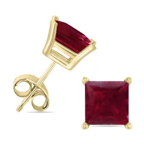 14K  5Mm Square Ruby Earrings