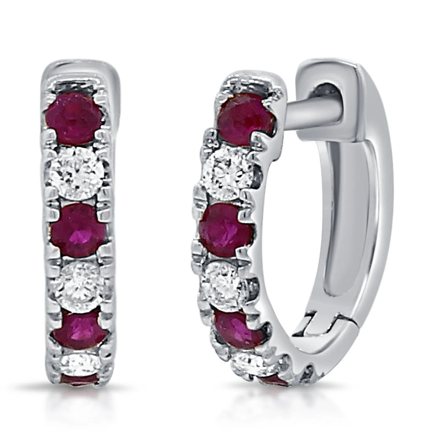 14K Gold Alternating Gemstone & Diamond Huggie Earrings