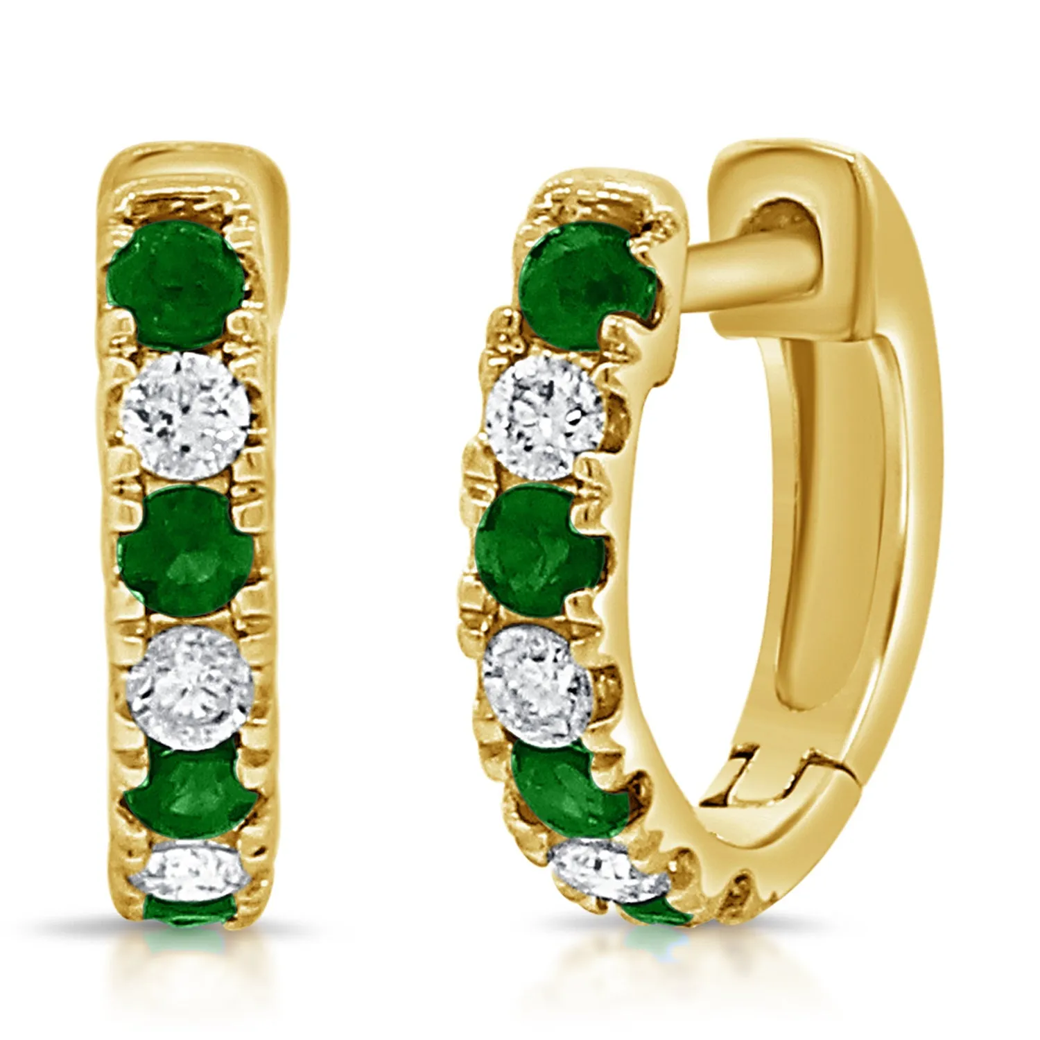 14K Gold Alternating Gemstone & Diamond Huggie Earrings