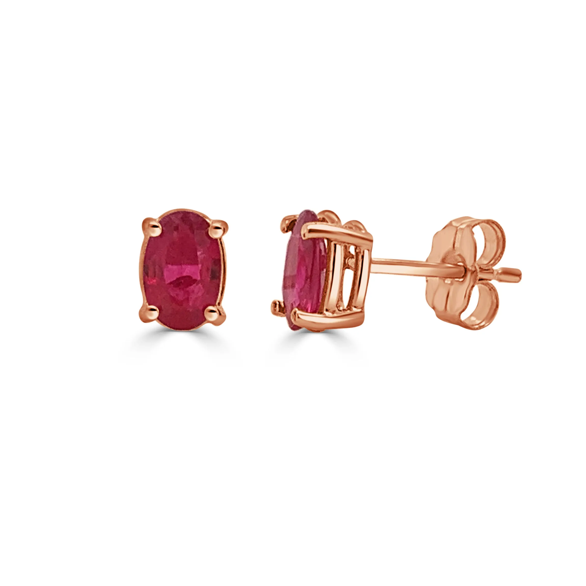 14K Gold & Ruby Oval Studs - 0.96ct