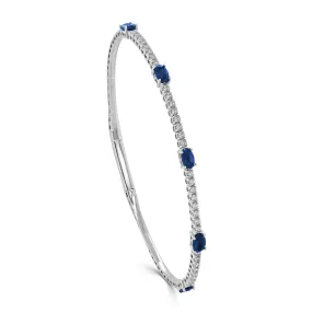 14K Gold Diamond & Sapphire Flexible Station Bangle - 0.38ct