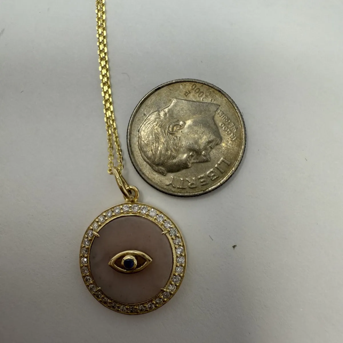 14K Gold Diamond Evil Eye  Pendant Necklace with Diamonds