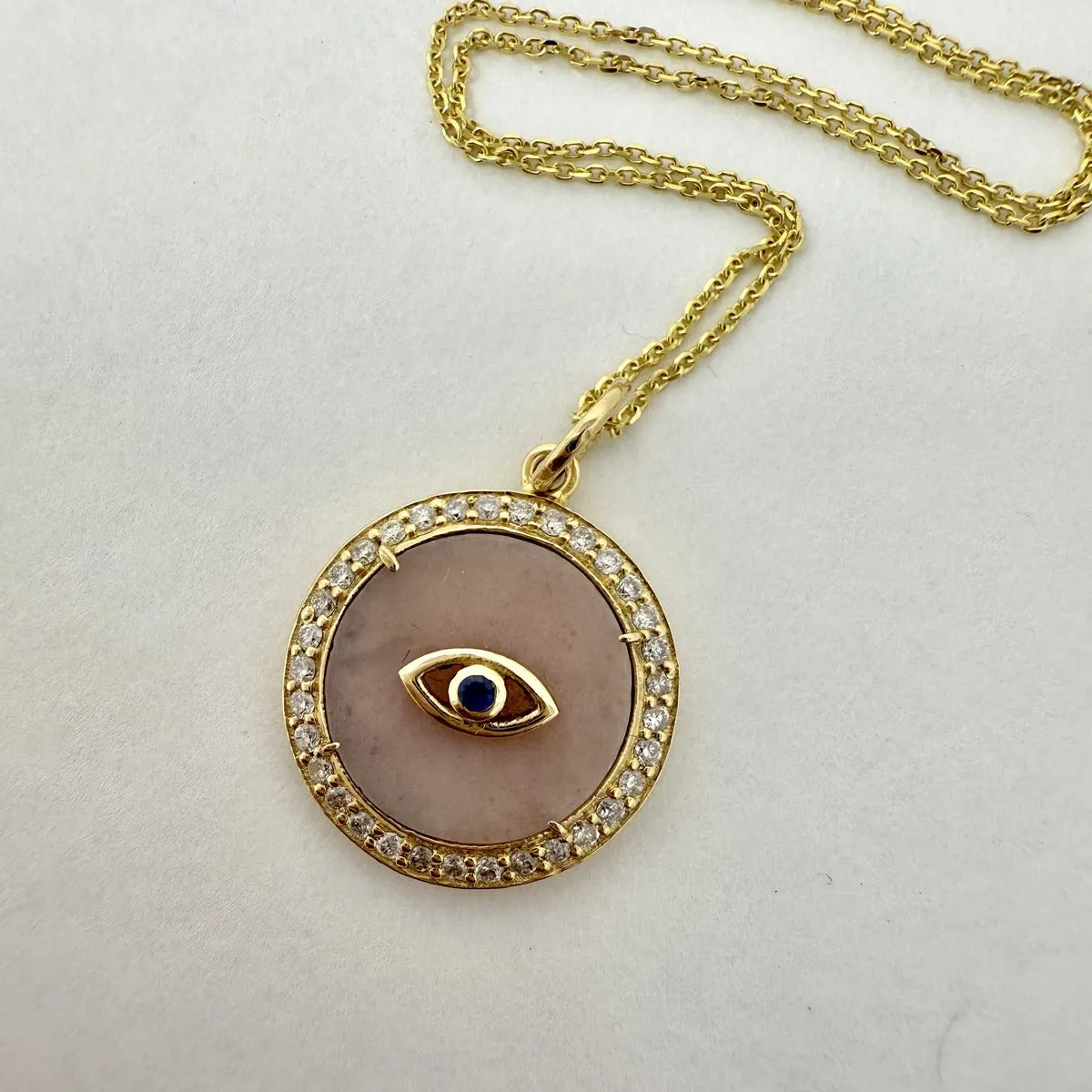 14K Gold Diamond Evil Eye  Pendant Necklace with Diamonds