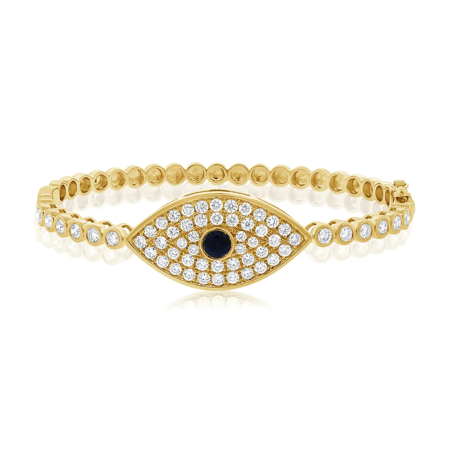 14K Gold Sapphire & Diamond Evil Eye Bangle - 2.25ct