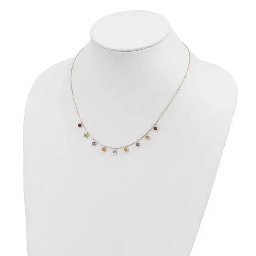 14K Multi-color Gemstone Necklace with 2in ext.