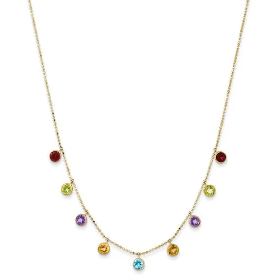 14K Multi-color Gemstone Necklace with 2in ext.