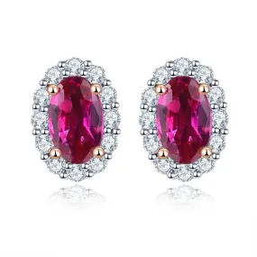 14K Rose Gold Natural Ruby and Diamond Stud Earrings - 0.55 Carat Ruby, 0.175 Carat Diamond - Elegant Jewelry for Women