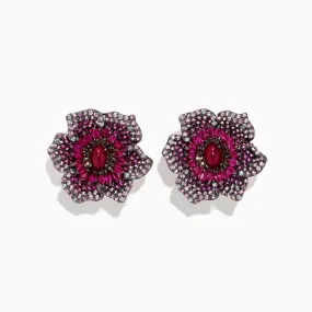 14K Rose Gold Ruby, Sapphire and Diamond Flower Earrings, 11.71 TCW