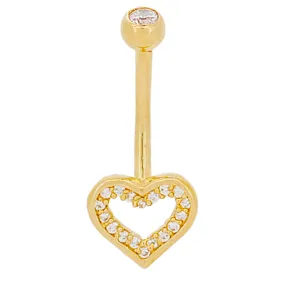 14k Solid Gold Banana Belly Ring with Heart Design with CZ