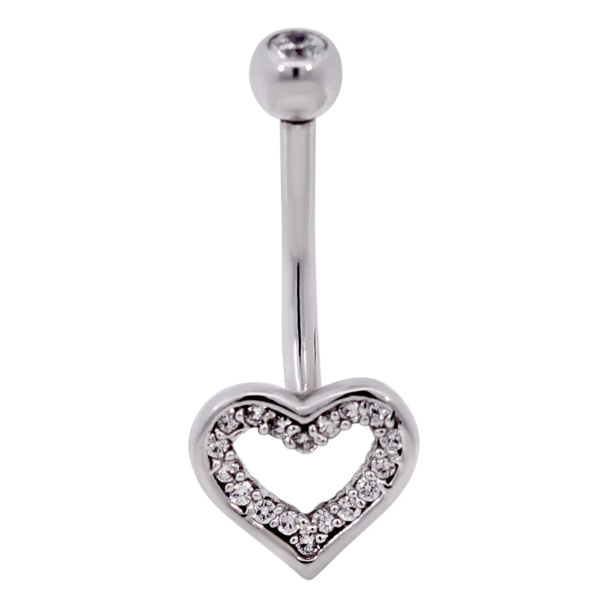 14k Solid Gold Banana Belly Ring with Heart Design with CZ