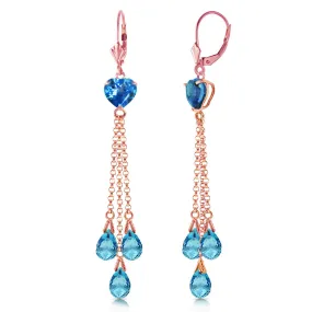 14K Solid Rose Gold Chandelier Briolette Blue Topaz Earrings